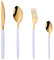 Buyer Star Juego de cubiertos blancos y dorados, 4 piezas de acero inoxidable para servicio diario para 1, 1 tenedor, 1 cuchillo de cena, 1 cuchara de sopa, 1 cucharadita