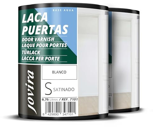JOVIRA PINTURAS Esmalte Laca Puertas al Agua Satinado 1,5L Renueva y decora las puertas y muebles de madera (2x750 Mililitros, Blanco) C-3-2
