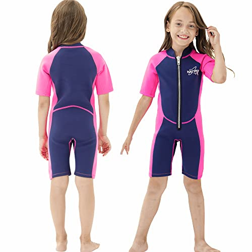 NATYFLY Combinaison shorty en néoprène pour enfant - 2,5 mm - Thermique - Protection UV - Maillot de bain une pièce - Pour filles et garçons