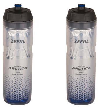 ZEFAL Pack Arctica 75 - Lote de 2 bidones para bicicleta 750ml - Bidon Ciclismo Isotermico - Inodoro e impermeable, botella deportiva sin BPA, Plata/Azul, 2 x 750ml