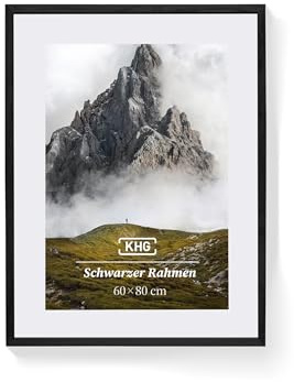 KHG Premium-Bilderrahmen 60x80 cm Schwarz, stabile Glasfront, hochwertiges Passepartout & MDF-Holzrahmen für Fotos, Poster, Zertifikate & Collagen