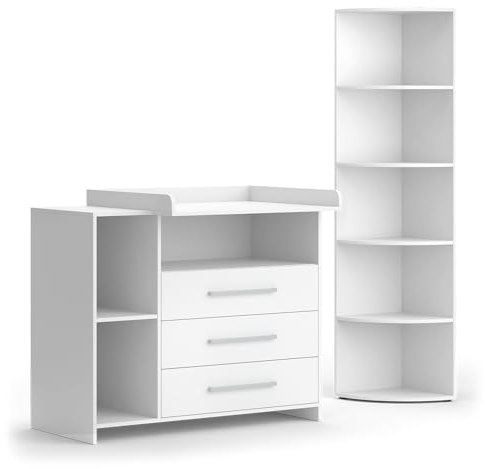 Vicco Kinderzimmer-Set Weiß Oskar 2 Teile, mit Wickelkommode und Spielzeugregal - 113x100x70 cm aus Spanplatte - Babymöbel Set für Kleinkinder, Durchdachte Möbellösung für Dein Zuhause