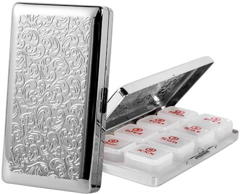 7-Tage-Metall-Pillenbox mit herausnehmbaren, lebensmittelechten PP-Schichten, Medikamentenplan und Dosis-Organizer, mit feinem Muster (125.5x72x22mm, Silber)