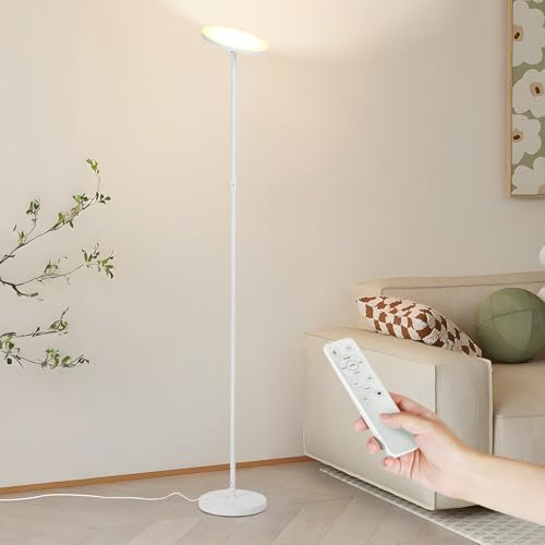 VOWNER LED Stehlampe Deckenfluter, 24W Dimmbar Stehleuchte Wohnzimmer, Moderne Standleuchten mit Fernbedienung, 3000K-6500K Farbtemperatur, Touch Control, Standlampe für Wohnzimmer Schlafzimmer Büro