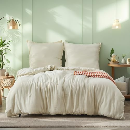 Simple&Opulence Ropa de Cama de Muselina de algodón, Juegos de Cama Extra Suaves y Transpirables, Funda nórdica Oeko-Tex con Cremallera y 1 Funda de Almohada 80x80cm, Beige,220×240cm