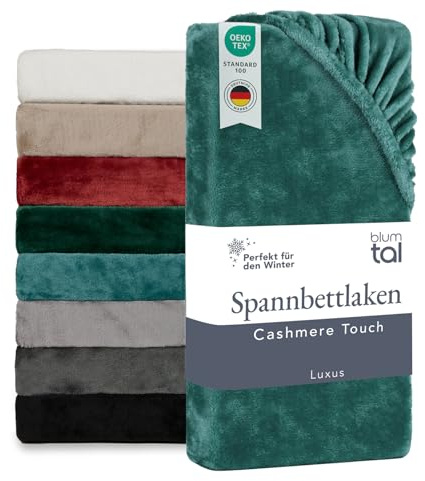 Blumtal Spannbettlaken Cashmere Touch 140x200cm Plüsch - Oeko-TEX zert. Bettlaken - Mikrofaser Spannbettlaken weich Winter 140x200cm Petrol