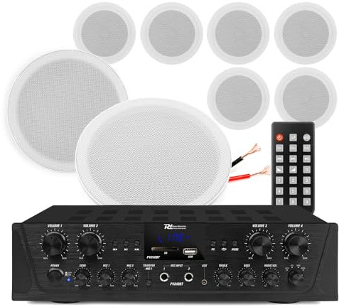 Power Dynamics PD 6.5-Inch Marine Ceiling Speakers System with PV240BT Amp, Bluetooth, USB, IPX5 Rated Weatherproof Outdoor Speaker Set for Marine, Patio and Boat Use