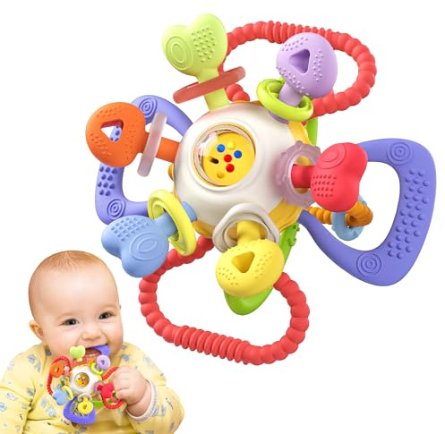 Baby Montessori Sensory Teething Toy - Safe, Multi-Functional BPA-Free Silicone Teether for Babies 0-12 Months - Teething Relief & Fun Play with Rattle - Perfect Baby Toys for Boys & Girls
