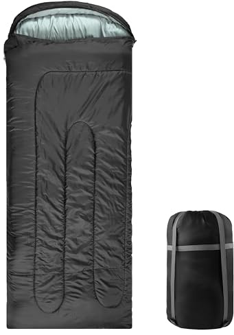 Envelope Sleeping Bag for Adults, Hooded Liner for 3-4 Season,Single Sleeping Bags 2lbs Filling, Lightweight, Wearable Camping Travel
