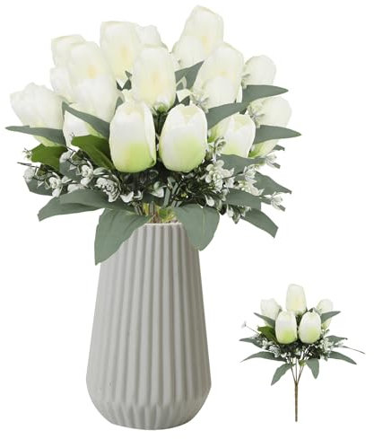 BSITSSS 31cm Tulipe Artificielle, Blanc Bouquet De Fleurs Artificielles Deco, Fausse Fleur Decoration DIY Plantes Faux Soie Bouquet Fleur Artificielle Branches pour Maison Arrangement Mariage
