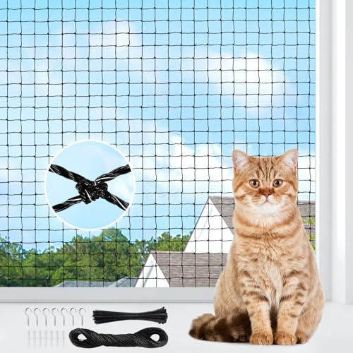 AQhui Rete per Gatti 3x8m, Retes Sicurezza Gatti Rinforzata con Filo, Reti per Balcone Esterno Gatto, Rete Protezione Gatto Balconi, Retes Anti Piccioni Trasparente Adatto a Corridoi, Finestre