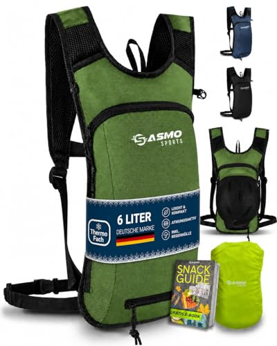 SASMO Mochila pequeña para bicicleta de 6 l (verde) – Compartimento térmico y red para casco, mochila MTB y mochila de esquí, ultraligera, 350 g, mochila para bicicleta impermeable, incluye protección