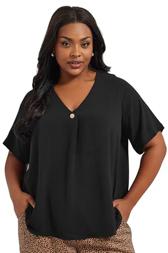 Yours Curve Button Detail Blouse - Women's - Plus Size Curve Black