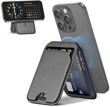 ICOVERI Cartera Magnética MagSafe para iPhone – Porta Tarjetas de Cuero Vegano con Soporte Ajustable, Bloqueo RFID, Capacidad 6 Tarjetas, Compatible con iPhone (Negro)