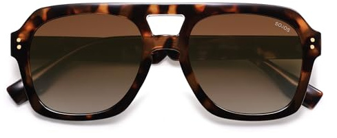 SOJOS Occhiali da sole stile aviatore retrò spessi polarizzati per donne e uomini, grandi e alla moda Bold Square Pilot Shades SJ2385, Tartaruga marrone/Marrone, Large