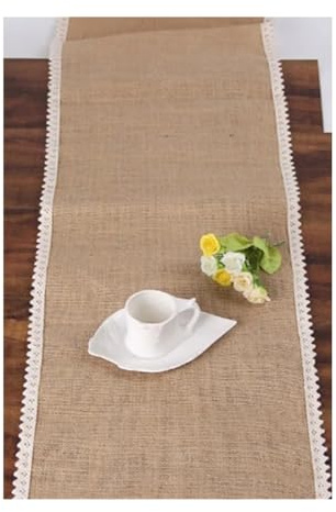 XUCZHAI Camino de Mesa de Encaje de arpillera Vintage, Camino de Mesa de Yute rústico for decoración de Eventos, Fiestas, Festivales de Bodas(30x275cm)