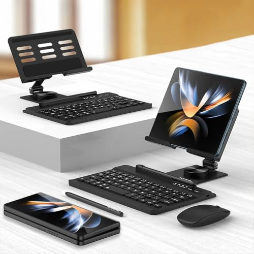 GUPENAA Tastatur Ständer für Samsung Galaxy Z Fold 7/Fold 6/Fold 5, Einstellbarer Winkel, Magnetisch Abnehmbare Kabellose Tastatur mit S Pen-Halterung [Tastatur + Hülle + Kapazitiver Stift],Schwarz
