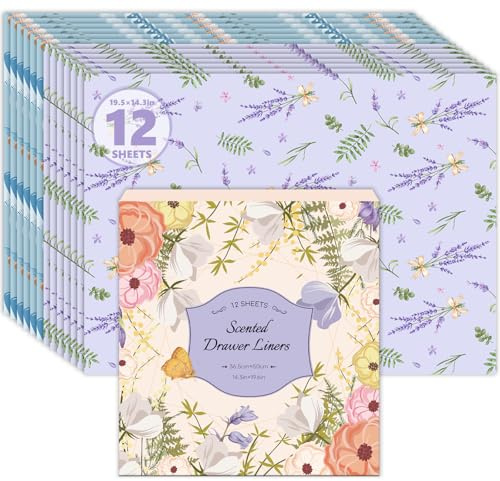 SCENTORINI Skåppapper lavendel och babypuder doft för lådor, doftande skåppapper, perfekt för byråhylla, lådor, garderob, skåpdoft, 12 ark