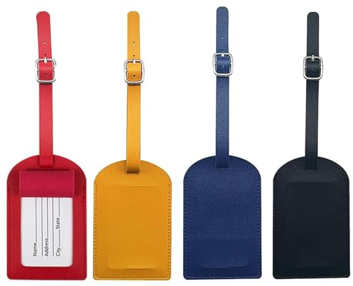 4 Pcs Luggage Tags for Suitcases, Luggage Labels with Name Id Card, Leather Suitcase Labels with Adjustable Strap, Leather Tags Travel Handbag Accessories for Preventing Loss of Bags