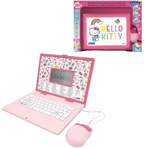 Lexibook, Hello Kitty, Ordinateur Portable éducatif bilingue Anglais/Français, 164 activités de Langue, écriture, mathématiques, logique, Musique et Jeux, Garçons et Filles, JC598HKi1LXB