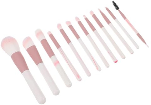 FRCOLOR Juego de 12 Brochas de Maquillaje de Viaje con Mangos de Madera Rosa con Patrón de Agua, Pinceles Sintéticos para Ojos, Labios y Rostro, Kit Portátil para Difuminar y Aplicar Base