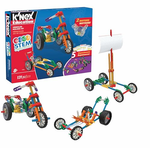 MINT-Forschung Fahrzeug-Baukasten, K'NEX Bildung, Basic Fun, 79320, Lernspielzeug für Kinder, MINT-Lernset mit 131 Teilen, Technik für Kinder, Konstruktionsspielzeug für Jungen und Mädchen Ab 8 Jahren
