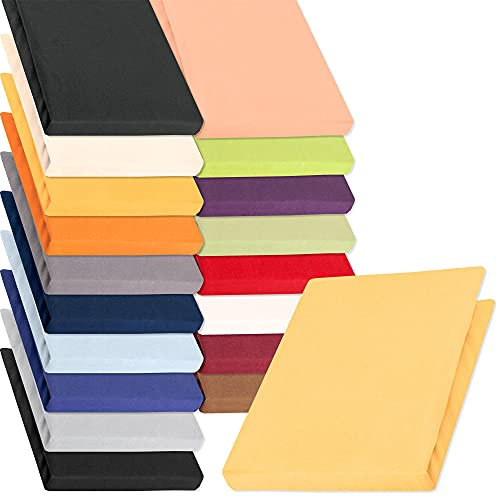 aqua-textil Pur Jersey Spannbettlaken 120x200-130x220 cm Creme gelb Wasserbett Boxspringbett 160g/qm Mako Baumwolle