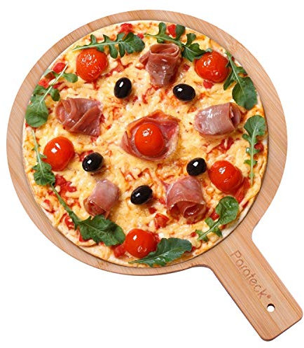 Planche à pizza en bambou - 30 cm - Avec poignée - Pour tartes flambées - Pour steaks, gâteaux, pizzas, antipasti, fruits.