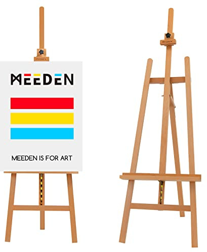 MEEDEN Large Basic Studio Easel: Solid Beechwood, Hold Canvas up to 127cm | Adjustable Height from 175-223.5cm for Studio Gallery, Multiple Work Angles A-Frame Easel for Artists Beginners, Natural