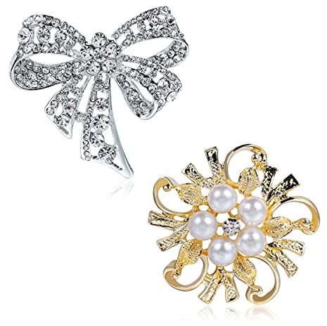 2 pcs Broche Bowknot Vintage pour Femmes, Diamant Broche Strass Noeud Boutonnière,Accessoires de Manteau Broches Décorées Elegant Diamant, Décorations Parfaites et Cadeaux pour Les Filles