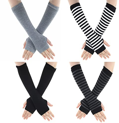 Sibba 4 Pairs Knitted Fingerless Gloves Wrist with Finger Holes Warmers Warm Winter Unisex Mittens Long Gloves for Office Typing Computer