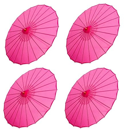 THY COLLECTIBLES Set of Four (4) 33 Japanese Chinese Umbrella Parasols for Wedding Parties, Photography, Costumes, Cosplay, Decoration and Other Events (Hot Pink)