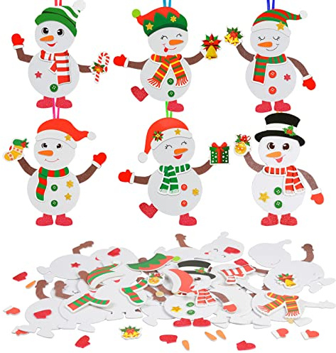 LAMEK 12 Schneemann Bastelsets Kinder Kreative Weihnachtsbasteln Weihnachten Kunsthandwerk zum Basteln Kreativsets Moosgummi Bastelhandwerk für Jungen Mädchen Weihnachtsbaum Winter Neujahr