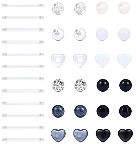 Funseedrr 18 Pares Piercing Lengua Pezon Recto Barra Aros Anillos Reemplazo Bolas Bar Silicona Plastico 14G 14mm 16mm 5mm Piercing Joyas