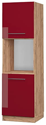 Vicco Herdumbauschrank Fame-Line, Bordeaux Hochglanz/Goldkraft Eiche, 60 cm offen