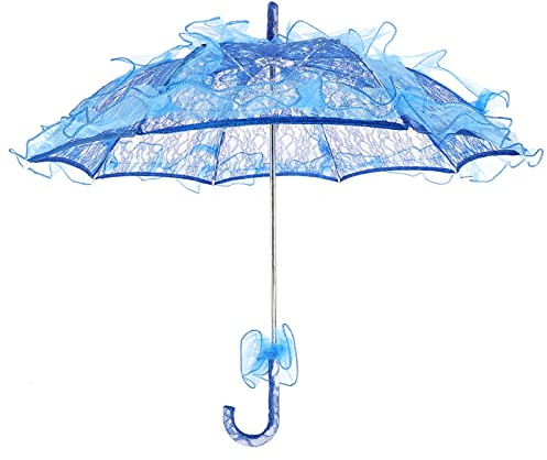 Wnvivi Bröllopsspetsparaply, Brudparaply, Elegant Vitt Spetsparasollparasoll för Bröllopsfotograferingsdekor(Blå)