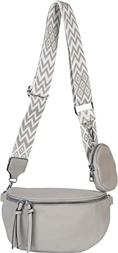 styleBREAKER Set de bolsos cruzados para mujer en forma de media luna, 2 piezas, con correa de hombro de patrón de rombos en zigzag 02012396, color:Gris-claro
