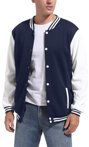 DHSPKN Men's Varsity Baseball Jacket Causal Slim Fit Varsity Letterman Jacket Boys Bomber Jackets, Blue, L