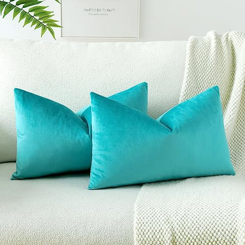 JOTOM Samt Kissenbezug Kissenhülle Sofakissen Dekokissen Kissenbezüge für Sofa Wohnzimmer Schlafzimmer 2er Set 30x50 cm Türkis