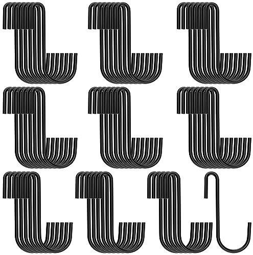 FUNSUEI 60 PCS S Shaped Hanging Hooks, 8cm Black Heavy Duty Metal S Hooks, for Bedroom, Kitchen, Office, Clothes and Items Organizing, 10kg Capacity