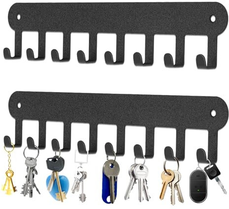 AIVORO Porte Clef Mural, 2 Pièces 8 Crochets Porte Clef Clef Mural Accroche pour Rangement des Clés et Courrier à l'entrée, Raccrocher ustensiles de Cuisine (Noir)