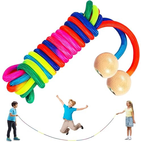 Springseil für Mehrspieler 5M Seilspringen 7 Farben Regenbogen Springseil für Kinder Txeouse Gruppen Seil mit Verstellbarer Hölzerne Kugelgriff Schulanfang Geschenke für Jungen und Mädchen