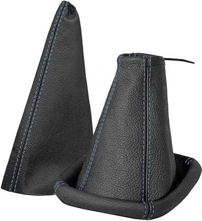 Schaltsack und Handbremsmanschette kompatibel mit Opel Corsa C Bj. 2000-2006 Auto Zubehör Innenraum Schaltknauf Schalthebelabdeckung Schalthebel Abdeckung als Set aus Echtleder in schwarz Naht blau