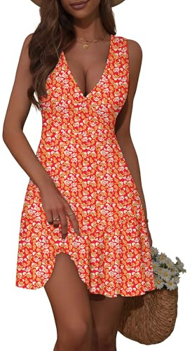 FENSACE Beach Dresses for Women 2025 Vacation Sexy V Neck Womens Sundresses Birthday Dress(Floral-15,Small)