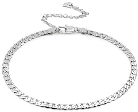 Dankadi Cavigliera in Argento 925, 3MM, 4MM, 4,5MM, 5MM, 6MM, Catena 27CM, 30CM, Chopin Intrecciata Cubana Scatola Rolo Serpente, Chiusura ro, Regalo Gioielli per Donna, 4MM 30CM, Argento sterling