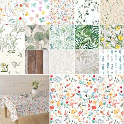 Generisch Tischdeckenstoff beschichtet - Teflon Stoff Meterware, wasserabweisender Dekostoff, abwaschbare Baumwolle Bedruckt *Ab 50 cm, Farbe: 003 Bunte Blumen