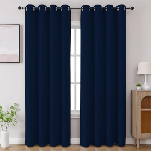 CUCRAF Navy Blue Blackout Curtains 95 inch Length 2 Panels Set, Room Darkening Curtains & Drapes for Living Room Bedroom, Thermal Insulated Light Blocking Grommet Window Curtain (W52 x L95 Inch)