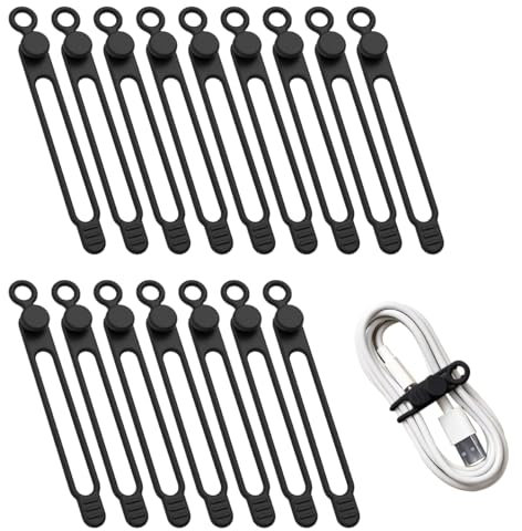 16 Piezas Bridas para Cable de Silicona, Brida de Silicona Reutilizable, Elástico Bridas Reutilizables, Sujeta Cables para Cables de Auriculares, Cables de Carga y Gestión y Organización de Cables