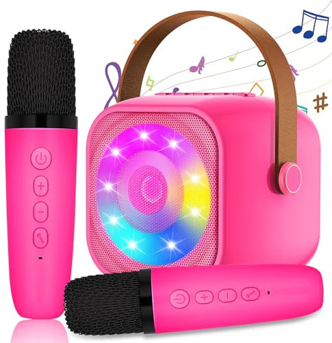 Karaoke per Bambini con 2 Microfoni, Microfono Bambini con Luce LED, Macchina Karaoke Portatile Microfono Wireless con Effetti di Cambio Voce, Giocattoli Elettronici Regali per Bambini da 3 a 18 anni