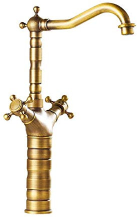 Antique Brass Bathroom Basin Faucet, heightened washbasin washbasin Double Handle Rotating Faucet Kitchen Bathroom Sink hot and Cold Water Mixer